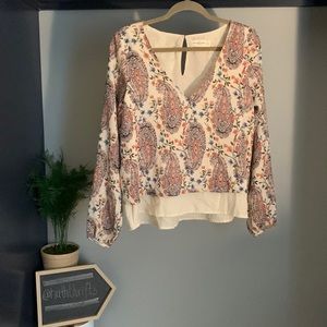 Abercrombie & Fitch Paisley Blouse Long Sleeve Orange, Blue, & Cream Size S